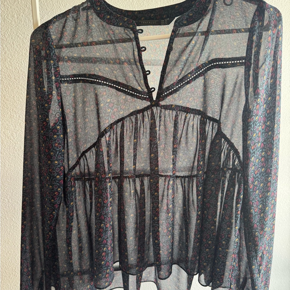Zara Sheer Black Patterned Women's Top